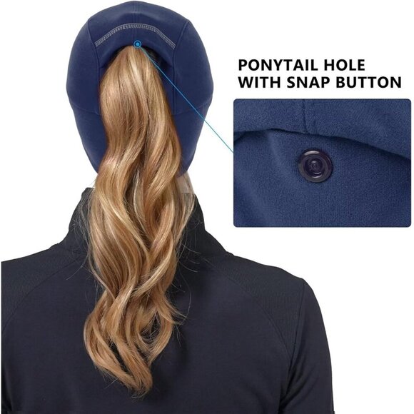 〽️Women\'s Navy Winter Reflective Fleece Ponytail Hat with Ear Warmers main image 6